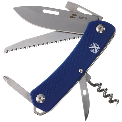 Нож перочинный Stinger 103 мм, 10 функций, синий