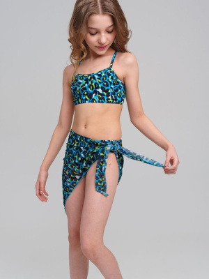 Комплект трикотажный для девочек: купальный костюм, парео