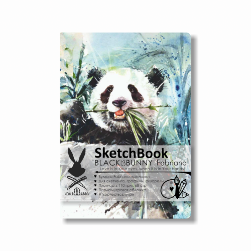Скетчбук с бумагой Fabriano Black Bunny "Панда ест" А6 64 л 110 г