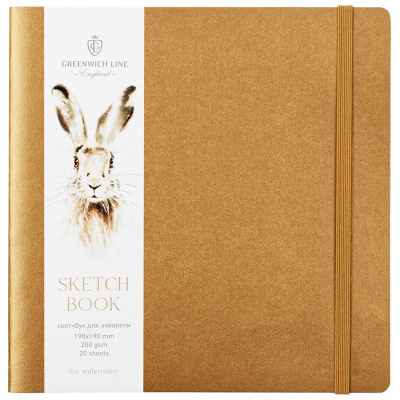 Скетчбук для акварели Greenwich Line 190*190 мм 20 л 200 г, золотой