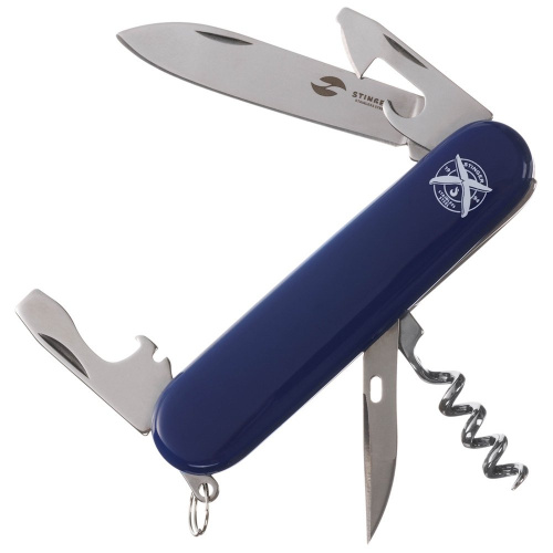 Нож перочинный Stinger 90 мм, 10 функций, синий, в блистере