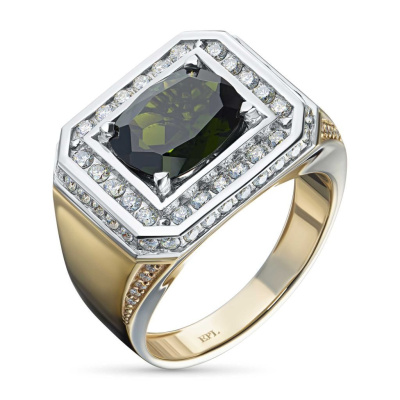 Мужское кольцо из белого золота с бриллиантами и хромдиопсидом э4136кц03200354