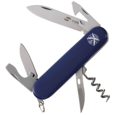 Нож перочинный Stinger 90 мм, 11 функций, синий, в блистере