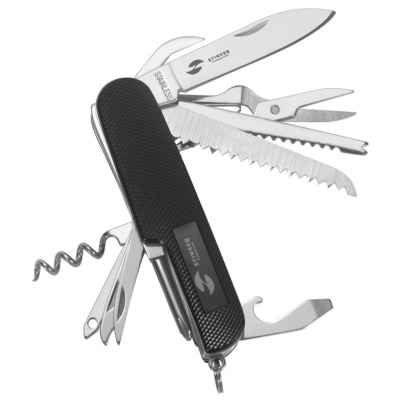 Нож перочинный Stinger 89 мм, 15 функций, черный, в блистере