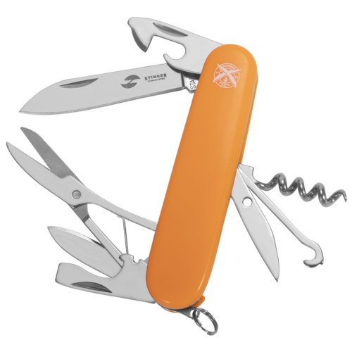 Нож перочинный Stinger 90 мм, 13 функций, оранжевый, в блистере