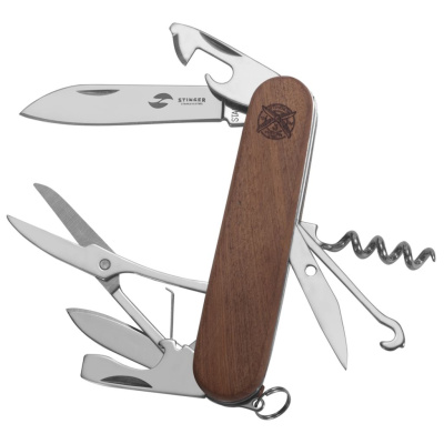 Нож перочинный Stinger 90 мм, 13 функций, коричневый, в блистере