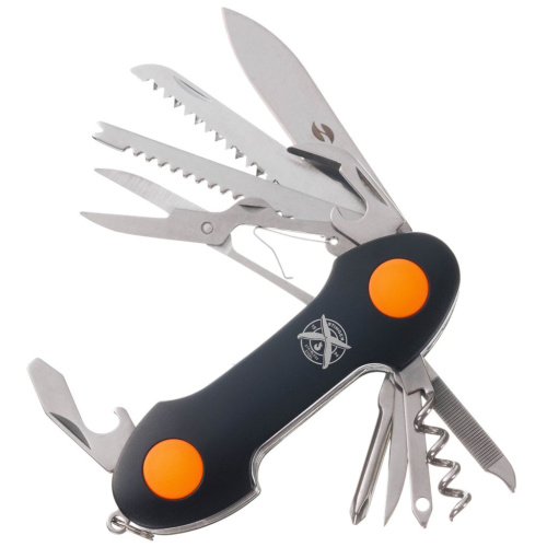 Нож перочинный Stinger 95 мм, 15 функций, черный/оранжевый, в блистере