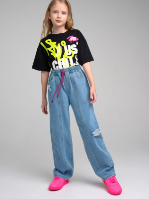 Брюки текстильные джинсовые для девочек