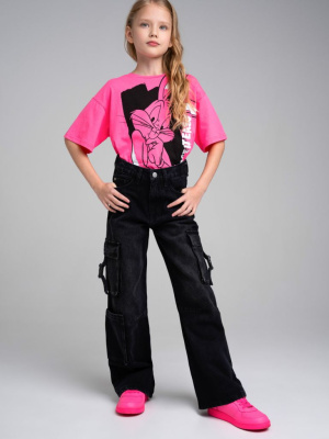 Брюки текстильные джинсовые для девочек