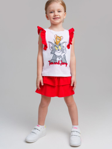 Комплект трикотажный для девочек: фуфайка (футболка), юбка-шорты