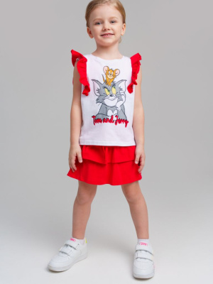 Комплект трикотажный для девочек: фуфайка (футболка), юбка-шорты