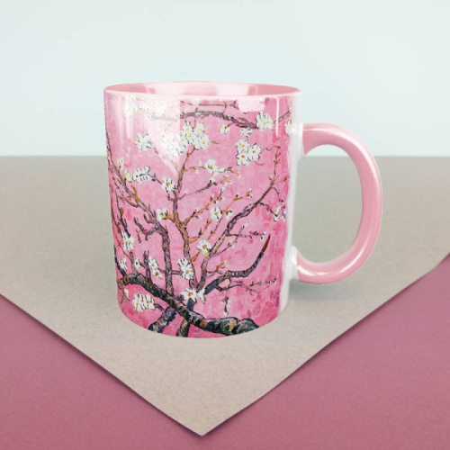 Кружка Винсент ван Гог "Миндальная ветка" 330 мл, розовая