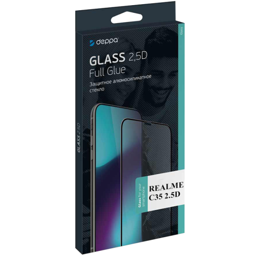 Защитное стекло Мультибренд для realme C35 2.5D Full Glue (черная рамка)