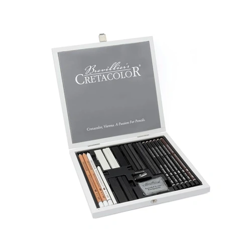 Набор художественный для эскизов Cretacolor "Black&White" 25 предметов в деревянной коробке