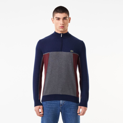Мужской хлопковый свитер Lacoste на молнии с высоким воротом