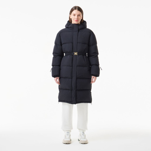 Женский длинный пуховик Lacoste с поясом