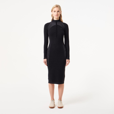 Женское облегающее длинное платье Lacoste на молнии с длинным рукавом