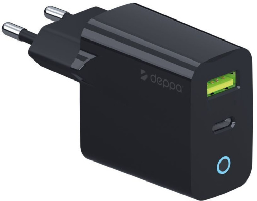 Сетевое зарядное устройство Deppa USB-C + USB-A, PD, 33Вт черный