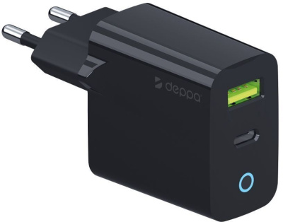 Сетевое зарядное устройство Deppa USB-C + USB-A, PD, 33Вт черный