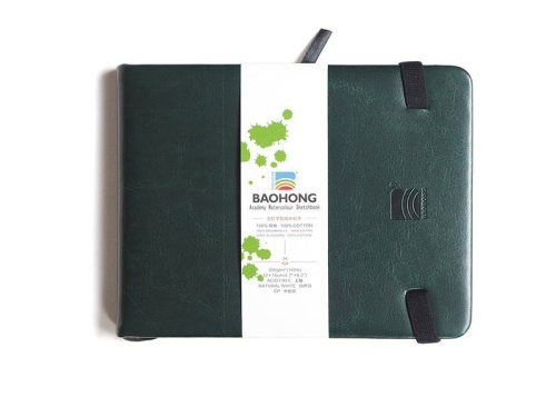 Скетчбук для акварели Baohong 12х16 см 24 л 300 г, хлопок, среднезернистая