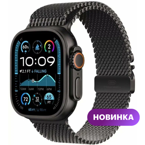 Умные часы  Apple Watch Ultra 2, 49mm, Black Titanium Case with Black Melanese Loop, L (MX5V3ZP/A)