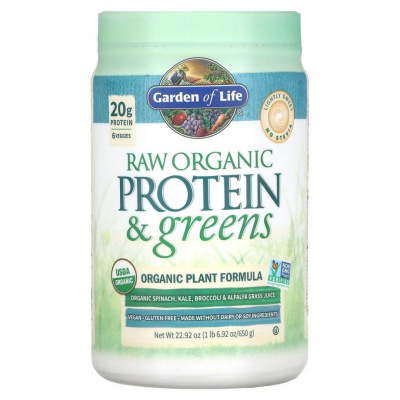 Garden of Life, RAW Protein & Greens, органическая растительная формула, слегка сладкое, 650 г (22,92 унции)