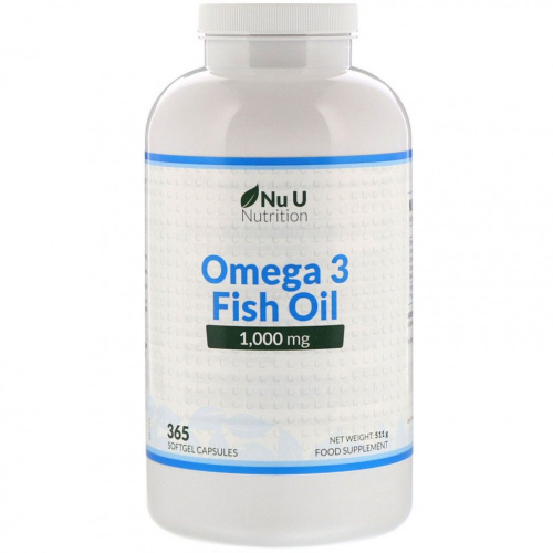 Nu U Nutrition, рыбий жир с омега-3, 1000 мг, 365 капсул