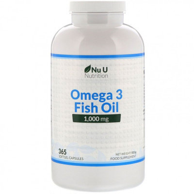 Nu U Nutrition, рыбий жир с омега-3, 1000 мг, 365 капсул